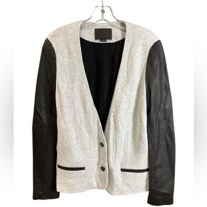 Alexander Wang Gray Wool & Black Lambskin Structured Blazer Celebrity-Favorite